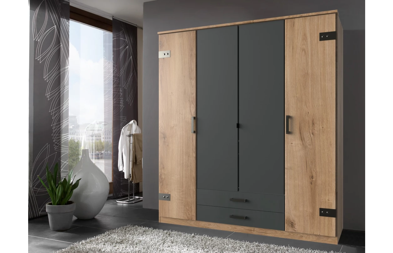 Šatní skříň se zrcadlem Cork, 135 cm, prkenný dub/grafit 4