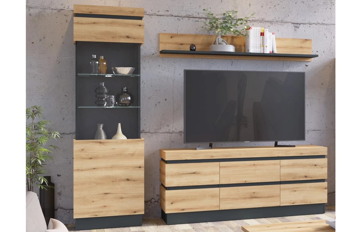 TV skříňka Corte, dub coast/tmavě šedá 2