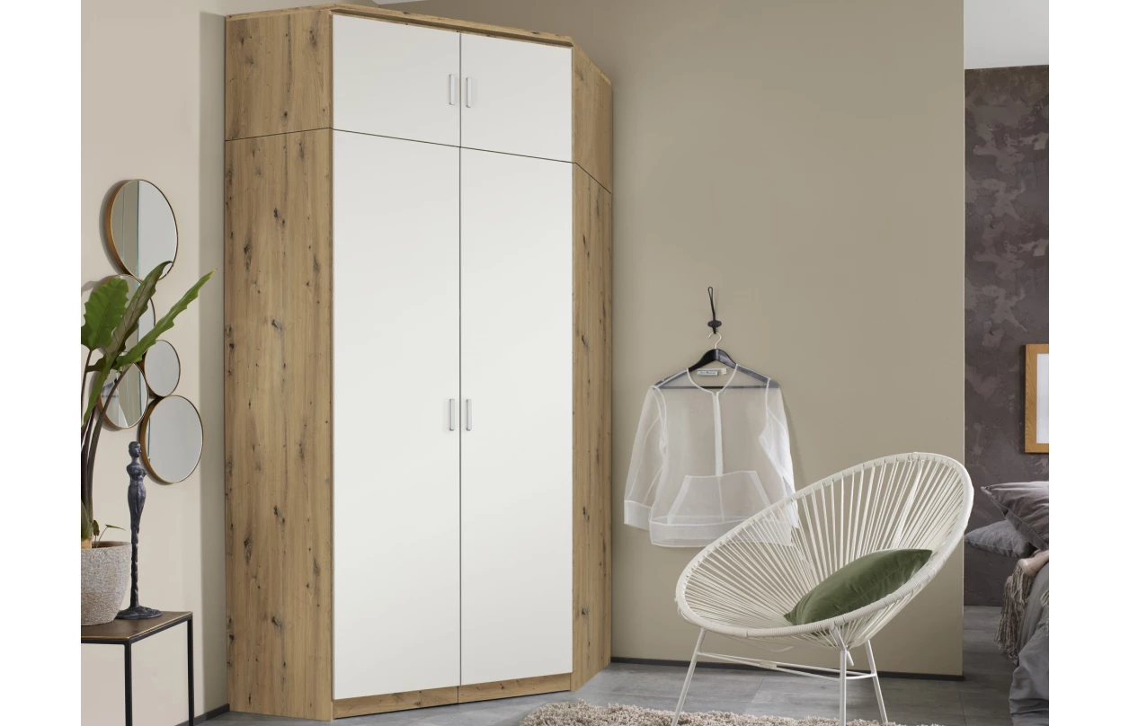 Šatní skříň se zrcadlem Bremen, 136 cm, dub artisan/bílá 25
