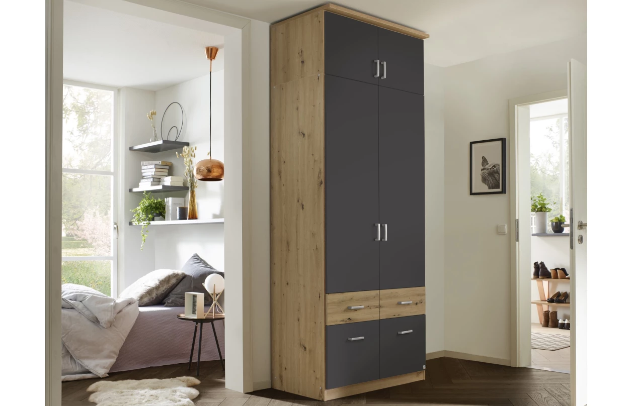 Rohová šatní skříň Bremen, dub artisan/bílá 29