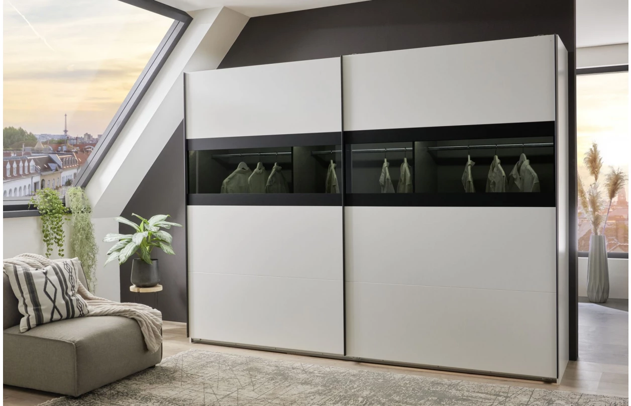 Šatní skříň Easy Plus, 225 cm, grafit/černé sklo 31