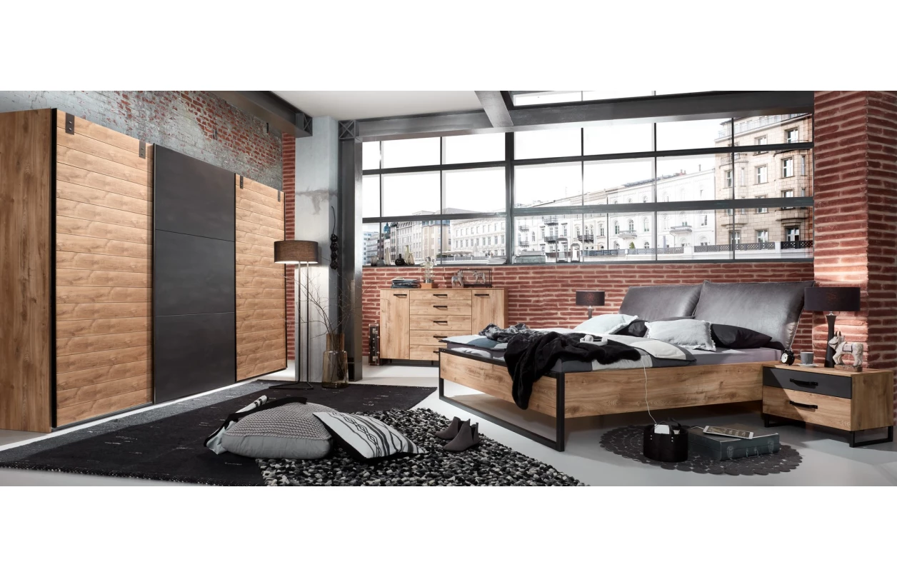 Set nočních stolků (2 ks) Detroit, prkenný dub/antracitová ocel 5