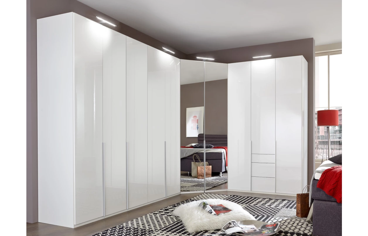 Šatní skříň New York D, 135 cm, bílá/bílý lesk 19