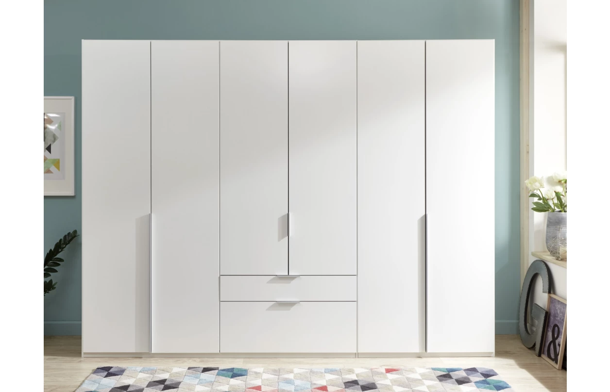 Šatní skříň se zásuvkami New York D, 135 cm, bílá/bílý lesk 4