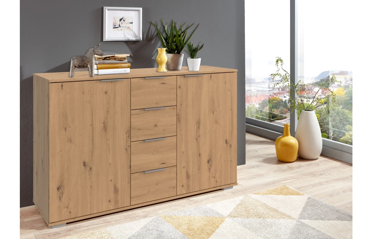 Skříňka s 5 zásuvkami Easy Plus, 49 cm, dub sonoma/bílé sklo 22