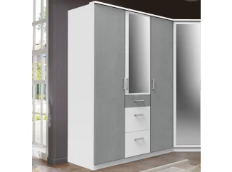 Šatní skříň se zrcadlem Click, 135 cm, bílá/šedý beton