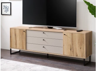 Široká TV skříňka Cube, dub evoke/pískově šedá
