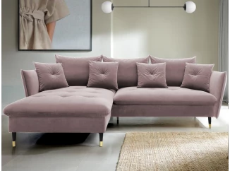 Rohová sedací souprava Glam, růžová látka, levý roh