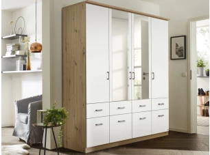 Šatní skříň se zrcadly Bremen, 181 cm, dub artisan/bílá